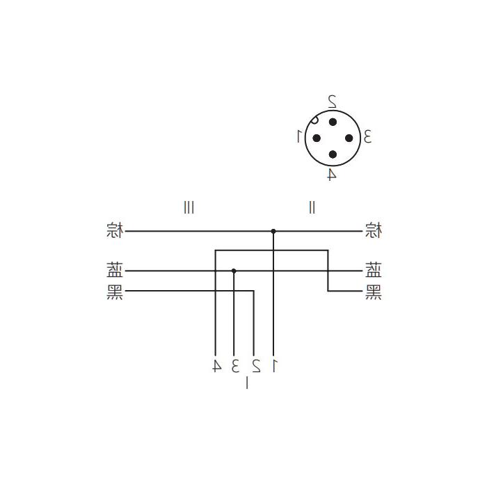 M12 4Pin male /2x free end, Y-shaped precast PUR tow cable, black sheathed, 64SY01-XXX